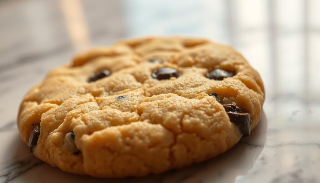 A beautifully lit and styled close-up of a freshly baked Crumbl cookie, its golden-brown exterior glistening under warm, directional lighting. The cookie's soft, pillowy texture is clearly visible, with a delicate crackle on the surface and melted chocolate chips peeking through. Placed on a white marble or granite surface, the cookie is photographed from a low angle to emphasize its size and inviting appearance. The background is slightly blurred, creating a sense of depth and focus on the star of the image - the irresistible Crumbl cookie. A beautifully lit and styled close-up of a freshly baked Crumbl cookie, its golden-brown exterior glistening under warm, directional lighting. The cookie's soft, pillowy texture is clearly visible, with a delicate crackle on the surface and melted chocolate chips peeking through. Placed on a white marble or granite surface, the cookie is photographed from a low angle to emphasize its size and inviting appearance. The background is slightly blurred, creating a sense of depth and focus on the star of the image - the irresistible Crumbl cookie.