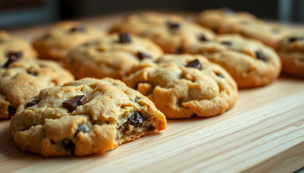 A close-up image of freshly baked Crumbl-style cookies, arranged neatly on a light wooden table. The cookies have a soft, gooey texture with a golden-brown exterior and visible chunks of chocolate. Soft, even lighting illuminates the scene, casting gentle shadows that accentuate the delicate folds and crevices of the cookies. The background is blurred, allowing the cookies to be the main focus. The overall atmosphere is warm, inviting, and evocative of the homemade, artisanal quality of the treats. A close-up image of freshly baked Crumbl-style cookies, arranged neatly on a light wooden table. The cookies have a soft, gooey texture with a golden-brown exterior and visible chunks of chocolate. Soft, even lighting illuminates the scene, casting gentle shadows that accentuate the delicate folds and crevices of the cookies. The background is blurred, allowing the cookies to be the main focus. The overall atmosphere is warm, inviting, and evocative of the homemade, artisanal quality of the treats.
